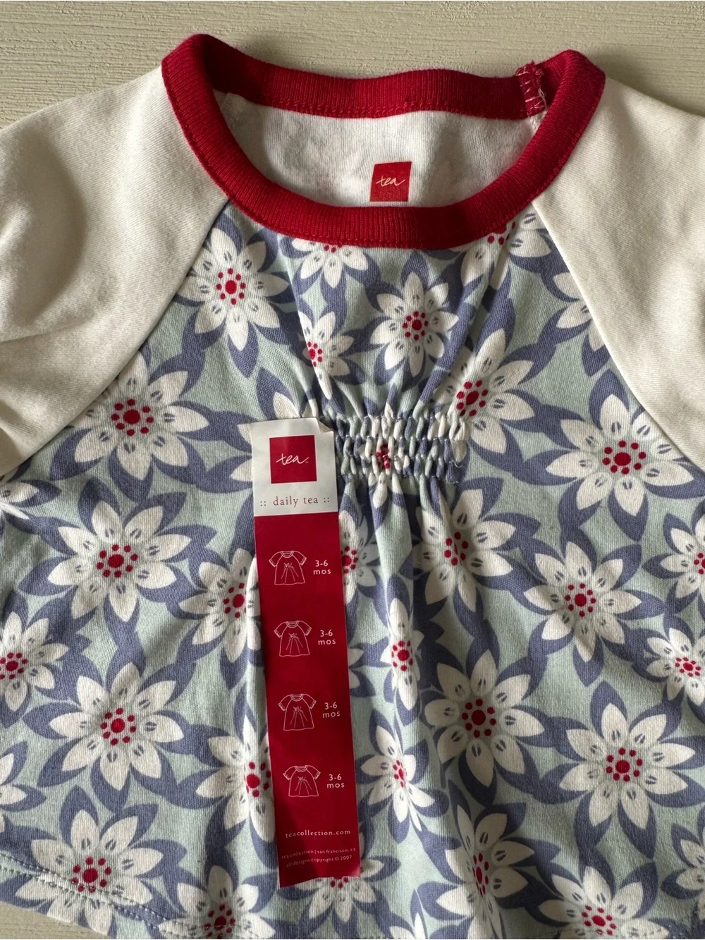 Tea Collection Daily Tea 3–6 Months Floral Shirt Red Blue 100% Cotton NWT